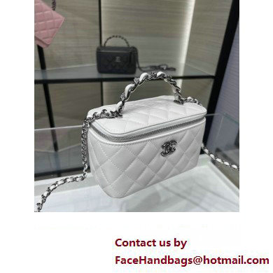 chanel Shiny Crumpled Calfskin, Strass  &  Ruthenium-Finish Metal Clutch with Chain AP3593 white 2023